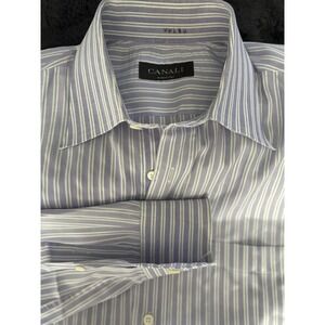 Canali Dress Shirt men's Large made in Italy Italian Luxury Striped Crisp Collar